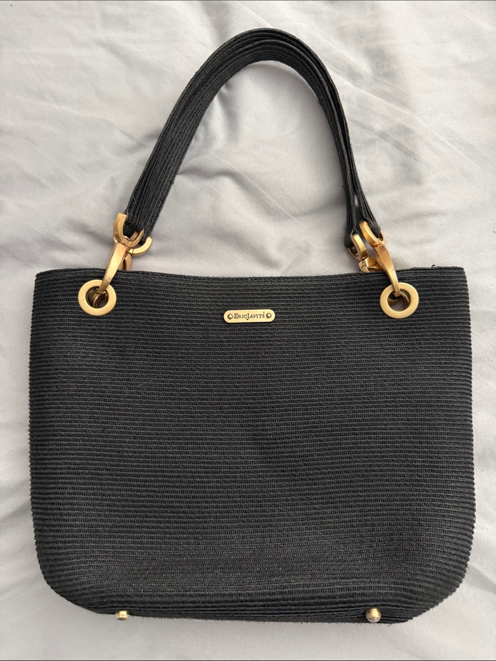 Eric Javits Black Woven Tote with Gold Hardware
